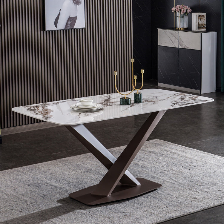 Metal Traditional Luxury Rectangle Table White Sintered Stone Table with Pedestal Base Clearhalo ' dining_table' 'Dining Tables & Seating' 'Dining Tables' 'furn' 'furn_dining_table' 'Furniture' 'furniture_dining_table' 'Kitchen & Dining Furniture' 'kitchen&dining_furn' 'kitchen' 'kitchen_dining_table' 4271327