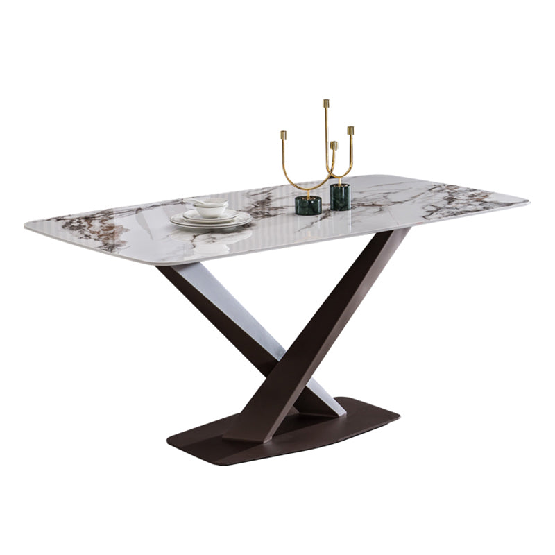 Metal Traditional Luxury Rectangle Table White Sintered Stone Table with Pedestal Base Without Chairs Clearhalo ' dining_table' 'Dining Tables & Seating' 'Dining Tables' 'furn' 'furn_dining_table' 'Furniture' 'furniture_dining_table' 'Kitchen & Dining Furniture' 'kitchen&dining_furn' 'kitchen' 'kitchen_dining_table' 4271328