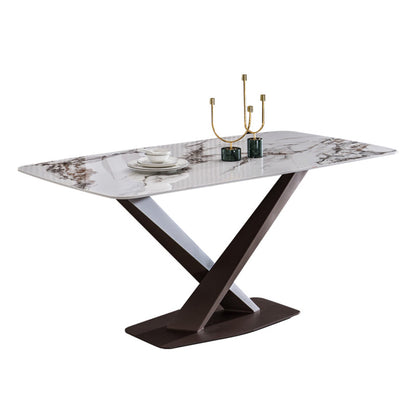 Metal Traditional Luxury Rectangle Table White Sintered Stone Table with Pedestal Base Without Chairs Clearhalo ' dining_table' 'Dining Tables & Seating' 'Dining Tables' 'furn' 'furn_dining_table' 'Furniture' 'furniture_dining_table' 'Kitchen & Dining Furniture' 'kitchen&dining_furn' 'kitchen' 'kitchen_dining_table' 4271328