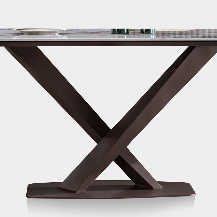 Metal Traditional Luxury Rectangle Table White Sintered Stone Table with Pedestal Base Clearhalo ' dining_table' 'Dining Tables & Seating' 'Dining Tables' 'furn' 'furn_dining_table' 'Furniture' 'furniture_dining_table' 'Kitchen & Dining Furniture' 'kitchen&dining_furn' 'kitchen' 'kitchen_dining_table' 4271330