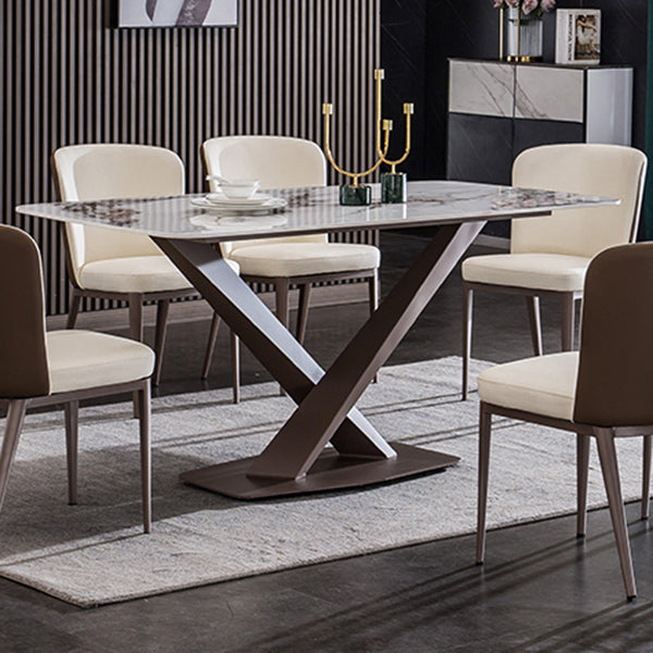 Metal Traditional Luxury Rectangle Table White Sintered Stone Table with Pedestal Base Clearhalo ' dining_table' 'Dining Tables & Seating' 'Dining Tables' 'furn' 'furn_dining_table' 'Furniture' 'furniture_dining_table' 'Kitchen & Dining Furniture' 'kitchen&dining_furn' 'kitchen' 'kitchen_dining_table' 4271333