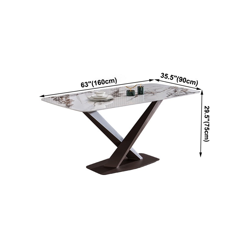 Metal Traditional Luxury Rectangle Table White Sintered Stone Table with Pedestal Base Clearhalo ' dining_table' 'Dining Tables & Seating' 'Dining Tables' 'furn' 'furn_dining_table' 'Furniture' 'furniture_dining_table' 'Kitchen & Dining Furniture' 'kitchen&dining_furn' 'kitchen' 'kitchen_dining_table' 4271337