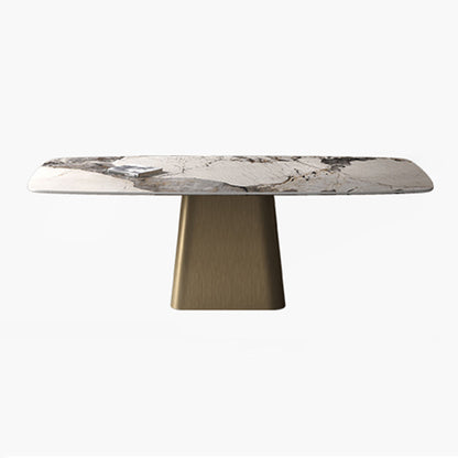 Metal Traditional Luxury Rectangle Table High Gloss White Sintered Stone Table with Pedestal Base Gold Without Chairs Clearhalo ' dining_table' 'Dining Tables & Seating' 'Dining Tables' 'furn' 'furn_dining_table' 'Furniture' 'furniture_dining_table' 'Kitchen & Dining Furniture' 'kitchen&dining_furn' 'kitchen' 'kitchen_dining_table' 4271354