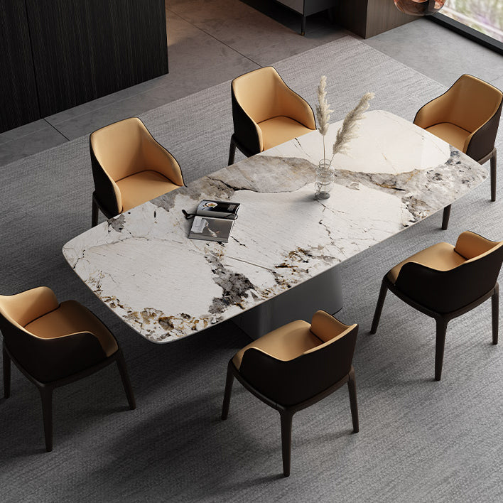 Metal Traditional Luxury Rectangle Table High Gloss White Sintered Stone Table with Pedestal Base Clearhalo ' dining_table' 'Dining Tables & Seating' 'Dining Tables' 'furn' 'furn_dining_table' 'Furniture' 'furniture_dining_table' 'Kitchen & Dining Furniture' 'kitchen&dining_furn' 'kitchen' 'kitchen_dining_table' 4271357