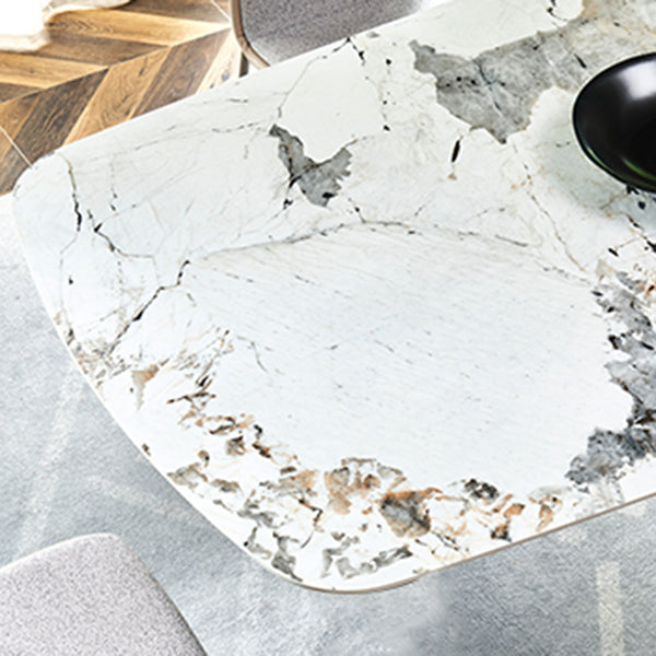 Metal Traditional Luxury Rectangle Table High Gloss White Sintered Stone Table with Pedestal Base Clearhalo ' dining_table' 'Dining Tables & Seating' 'Dining Tables' 'furn' 'furn_dining_table' 'Furniture' 'furniture_dining_table' 'Kitchen & Dining Furniture' 'kitchen&dining_furn' 'kitchen' 'kitchen_dining_table' 4271359