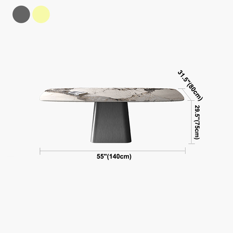 Metal Traditional Luxury Rectangle Table High Gloss White Sintered Stone Table with Pedestal Base Clearhalo ' dining_table' 'Dining Tables & Seating' 'Dining Tables' 'furn' 'furn_dining_table' 'Furniture' 'furniture_dining_table' 'Kitchen & Dining Furniture' 'kitchen&dining_furn' 'kitchen' 'kitchen_dining_table' 4271364