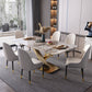 Metal Traditional Luxury Rectangle Table Grey Sintered Stone Indoor Table with Pedestal Clearhalo ' dining_table' 'Dining Tables & Seating' 'Dining Tables' 'furn' 'furn_dining_table' 'Furniture' 'furniture_dining_table' 'Kitchen & Dining Furniture' 'kitchen&dining_furn' 'kitchen' 'kitchen_dining_table' 4271410