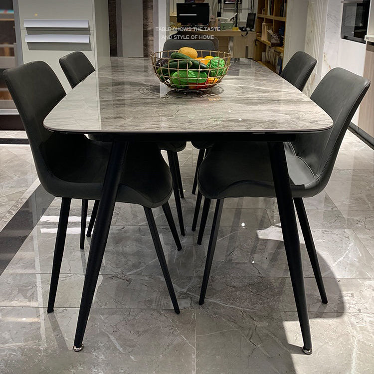 Rectangle Industrial Sintered Stone Table 4 Legs Carbon Steel Base Table for Home Clearhalo ' dining_table' 'Dining Tables & Seating' 'Dining Tables' 'furn' 'furn_dining_table' 'Furniture' 'furniture_dining_table' 'Kitchen & Dining Furniture' 'kitchen&dining_furn' 'kitchen' 'kitchen_dining_table' 4271466