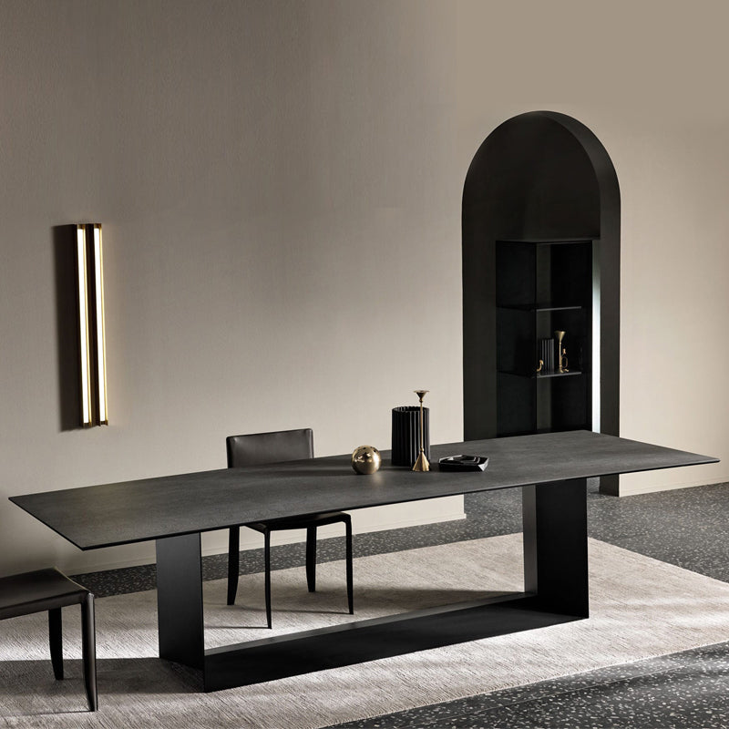 Metal Traditional Luxury Rectangle Table Sintered Stone Dining Table for Home Black Without Chairs Clearhalo ' dining_table' 'Dining Tables & Seating' 'Dining Tables' 'furn' 'furn_dining_table' 'Furniture' 'furniture_dining_table' 'Kitchen & Dining Furniture' 'kitchen&dining_furn' 'kitchen' 'kitchen_dining_table' 4271471