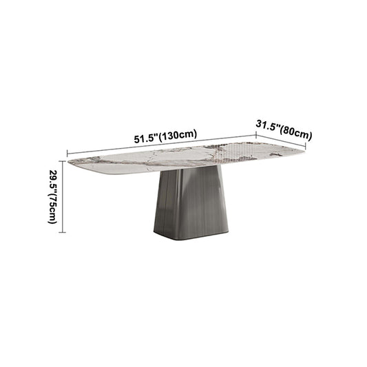 Metal Traditional Luxury Rectangle Table Sintered Stone Indoor Table with Grey Pedestal