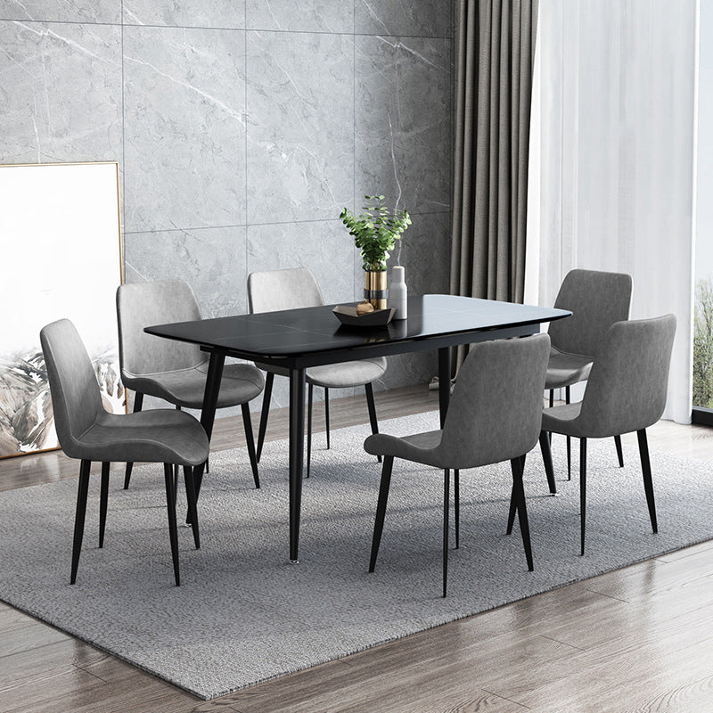 Metal Industrial Rectangle Dining Table Black Sintered Stone Table with Metal Legs Clearhalo ' dining_table' 'Dining Tables & Seating' 'Dining Tables' 'furn' 'furn_dining_table' 'Furniture' 'furniture_dining_table' 'Kitchen & Dining Furniture' 'kitchen&dining_furn' 'kitchen' 'kitchen_dining_table' 4271527
