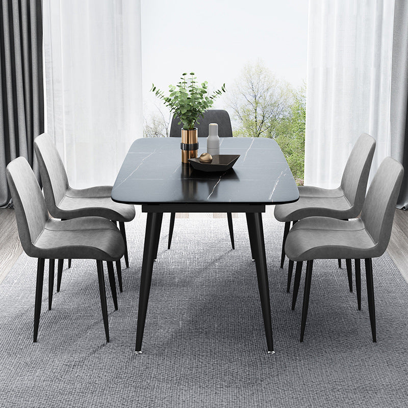 Metal Industrial Rectangle Dining Table Black Sintered Stone Table with Metal Legs Clearhalo ' dining_table' 'Dining Tables & Seating' 'Dining Tables' 'furn' 'furn_dining_table' 'Furniture' 'furniture_dining_table' 'Kitchen & Dining Furniture' 'kitchen&dining_furn' 'kitchen' 'kitchen_dining_table' 4271529