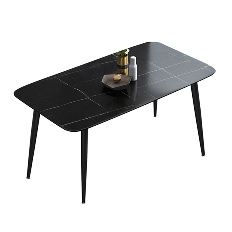 Metal Industrial Rectangle Dining Table Black Sintered Stone Table with Metal Legs Without Chairs Clearhalo ' dining_table' 'Dining Tables & Seating' 'Dining Tables' 'furn' 'furn_dining_table' 'Furniture' 'furniture_dining_table' 'Kitchen & Dining Furniture' 'kitchen&dining_furn' 'kitchen' 'kitchen_dining_table' 4271530