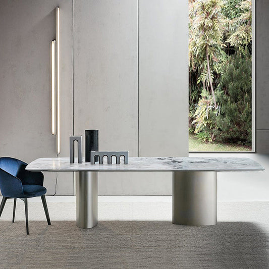 Metal Traditional Luxury Rectangle Table Sintered Stone Top Table for Kitchen