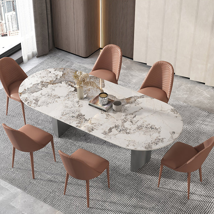 Metal Traditional Luxury Oval Table Sintered Stone Top Table for Dining Room Clearhalo ' dining_table' 'Dining Tables & Seating' 'Dining Tables' 'furn' 'furn_dining_table' 'Furniture' 'furniture_dining_table' 'Kitchen & Dining Furniture' 'kitchen&dining_furn' 'kitchen' 'kitchen_dining_table' 4271569