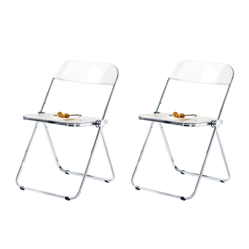Contemporary Dining Armless Chair Folding Open Back Side Chair with Metal Legs White 2 Piece Set Clearhalo ' kitchen&dining_furn' 'Dining Chairs' 'Dining Tables & Seating' 'dining_chair' 'furn' 'furn_dining_chair' 'Furniture' 'furniture_dining_chair' 'Kitchen & Dining Furniture' 'kitchen' 4271623