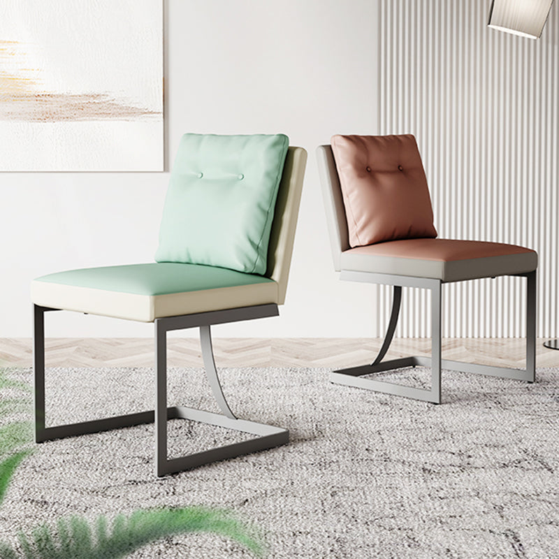 Upholstered Leather Armless Dining Chairs Solid Back Chairs with Metal Legs Clearhalo ' kitchen&dining_furn' 'Dining Chairs' 'Dining Tables & Seating' 'dining_chair' 'furn' 'furn_dining_chair' 'Furniture' 'furniture_dining_chair' 'Kitchen & Dining Furniture' 'kitchen' 4271676