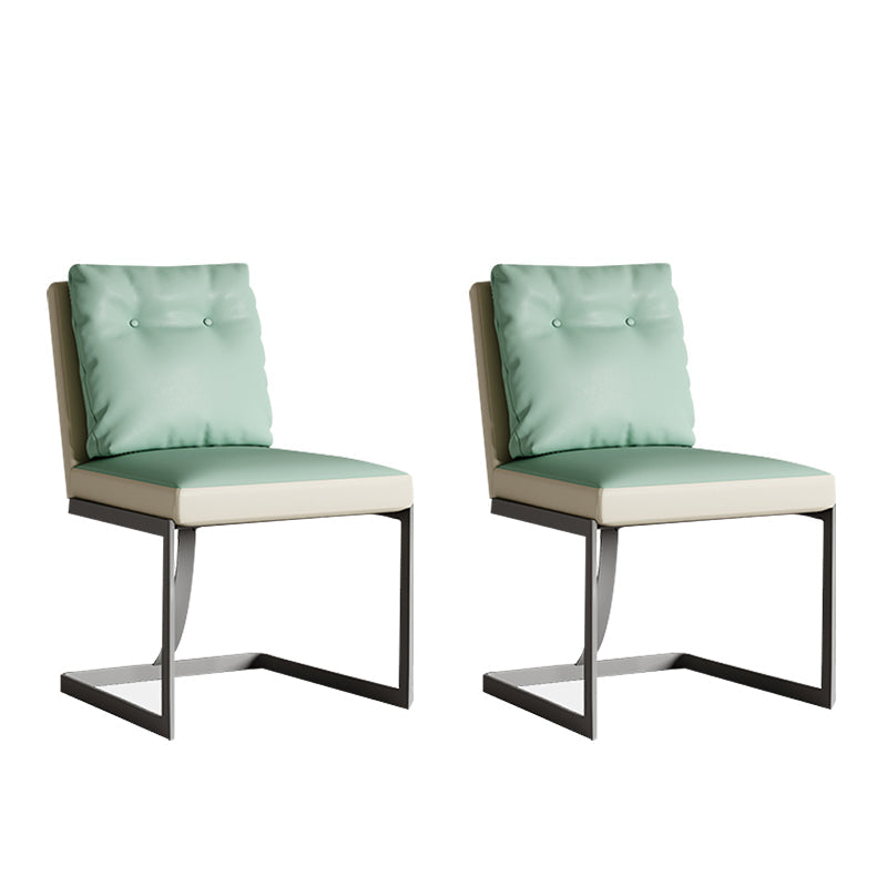 Upholstered Leather Armless Dining Chairs Solid Back Chairs with Metal Legs Mint Green 2 Piece Set Clearhalo ' kitchen&dining_furn' 'Dining Chairs' 'Dining Tables & Seating' 'dining_chair' 'furn' 'furn_dining_chair' 'Furniture' 'furniture_dining_chair' 'Kitchen & Dining Furniture' 'kitchen' 4271681
