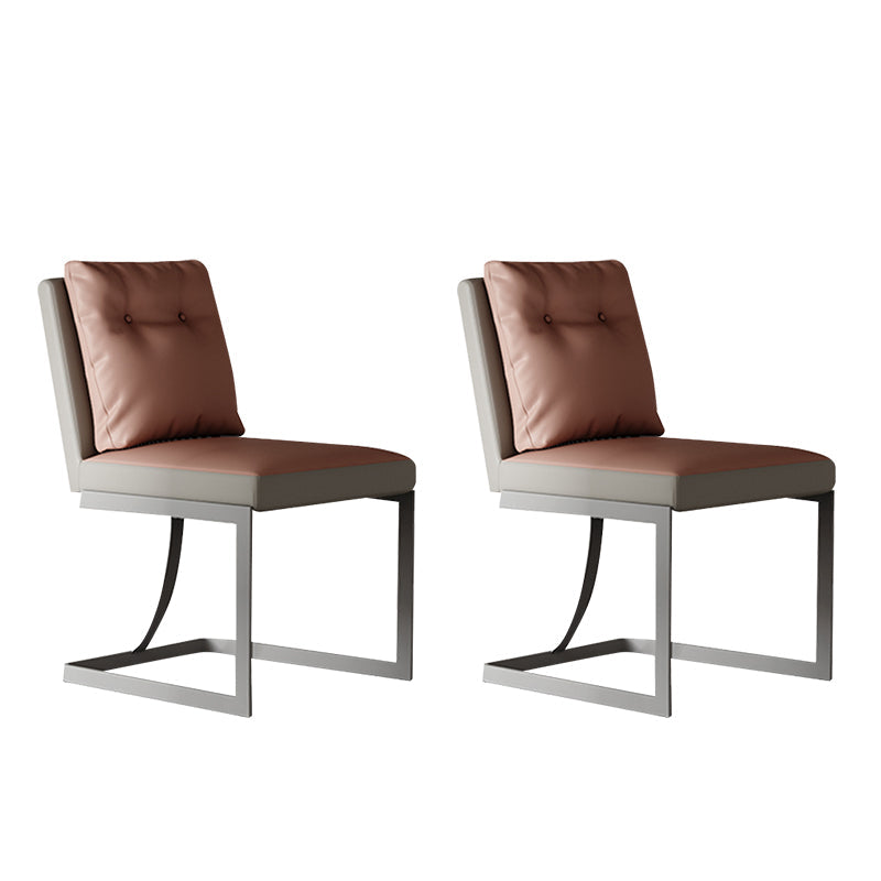 Upholstered Leather Armless Dining Chairs Solid Back Chairs with Metal Legs Brown 2 Piece Set Clearhalo ' kitchen&dining_furn' 'Dining Chairs' 'Dining Tables & Seating' 'dining_chair' 'furn' 'furn_dining_chair' 'Furniture' 'furniture_dining_chair' 'Kitchen & Dining Furniture' 'kitchen' 4271685