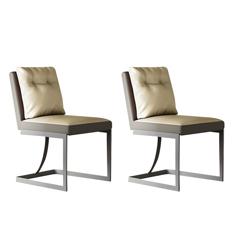 Upholstered Leather Armless Dining Chairs Solid Back Chairs with Metal Legs Off-White 2 Piece Set Clearhalo ' kitchen&dining_furn' 'Dining Chairs' 'Dining Tables & Seating' 'dining_chair' 'furn' 'furn_dining_chair' 'Furniture' 'furniture_dining_chair' 'Kitchen & Dining Furniture' 'kitchen' 4271686