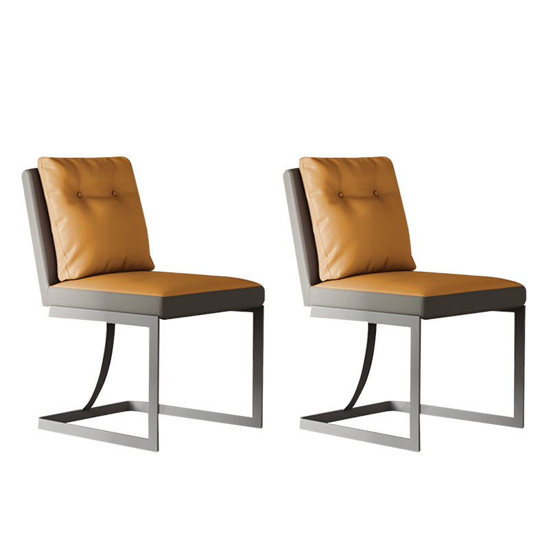 Upholstered Leather Armless Dining Chairs Solid Back Chairs with Metal Legs Yellow 2 Piece Set Clearhalo ' kitchen&dining_furn' 'Dining Chairs' 'Dining Tables & Seating' 'dining_chair' 'furn' 'furn_dining_chair' 'Furniture' 'furniture_dining_chair' 'Kitchen & Dining Furniture' 'kitchen' 4271688