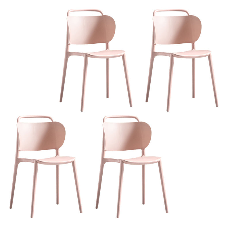 Contemporary Style Plastic Dining Chair Dining Armless Side Chair for Kitchen Pink 4 Piece Set Clearhalo ' kitchen&dining_furn' 'Dining Chairs' 'Dining Tables & Seating' 'dining_chair' 'furn' 'furn_dining_chair' 'Furniture' 'furniture_dining_chair' 'Kitchen & Dining Furniture' 'kitchen' 4271724