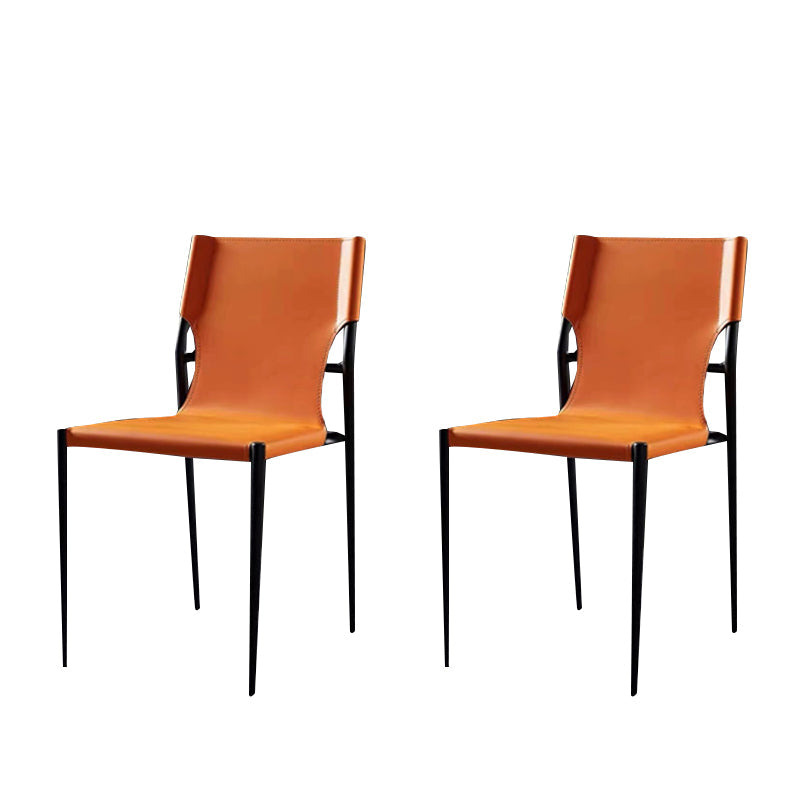 Designer Style Leather Coffee Shop Side Chair Solid Back Dining Chair Orange 2 Piece Set Clearhalo ' kitchen&dining_furn' 'Dining Chairs' 'Dining Tables & Seating' 'dining_chair' 'furn' 'furn_dining_chair' 'Furniture' 'furniture_dining_chair' 'Kitchen & Dining Furniture' 'kitchen' 4271840