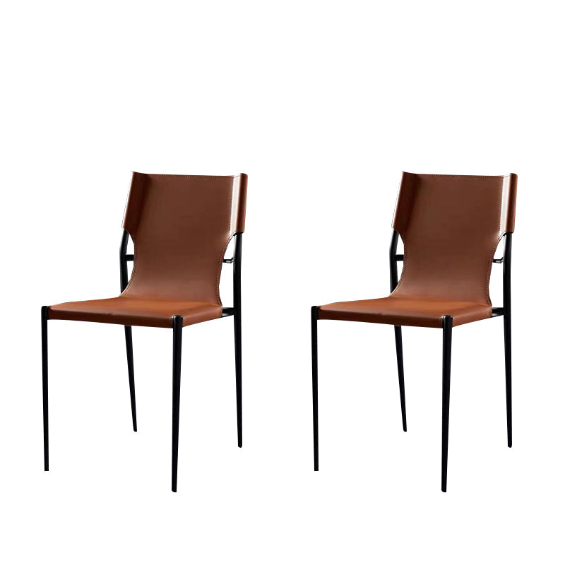 Designer Style Leather Coffee Shop Side Chair Solid Back Dining Chair Brown 2 Piece Set Clearhalo ' kitchen&dining_furn' 'Dining Chairs' 'Dining Tables & Seating' 'dining_chair' 'furn' 'furn_dining_chair' 'Furniture' 'furniture_dining_chair' 'Kitchen & Dining Furniture' 'kitchen' 4271850