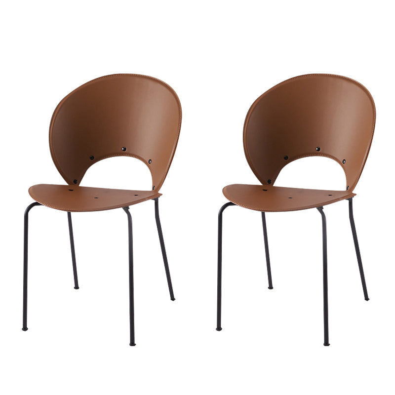 Modern Style Dining Chairs Armless Side Open Back Chairs with Metal Legs for Kitchen Brown 2 Piece Set Clearhalo ' kitchen&dining_furn' 'Dining Chairs' 'Dining Tables & Seating' 'dining_chair' 'furn' 'furn_dining_chair' 'Furniture' 'furniture_dining_chair' 'Kitchen & Dining Furniture' 'kitchen' 4271925