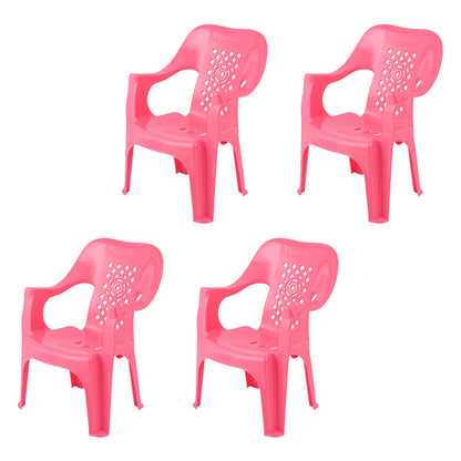 Plastic Modern Dining Arm Chairs Indoor Stackable Home Dining Armchair Pink 4 Piece Set Clearhalo ' kitchen&dining_furn' 'Dining Chairs' 'Dining Tables & Seating' 'dining_chair' 'furn' 'furn_dining_chair' 'Furniture' 'furniture_dining_chair' 'Kitchen & Dining Furniture' 'kitchen' 4271957