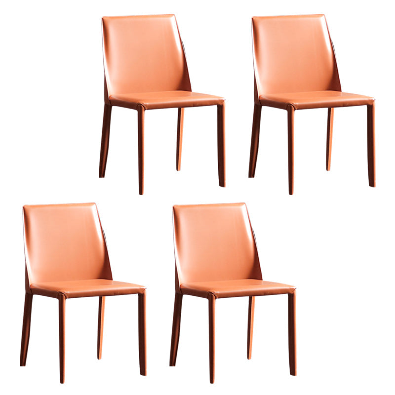 Modern Metal Dining Armless Chair Leather Dining Side Chair for Restaurant Use Orange 4 Piece Set Clearhalo ' kitchen&dining_furn' 'Dining Chairs' 'Dining Tables & Seating' 'dining_chair' 'furn' 'furn_dining_chair' 'Furniture' 'furniture_dining_chair' 'Kitchen & Dining Furniture' 'kitchen' 4272062