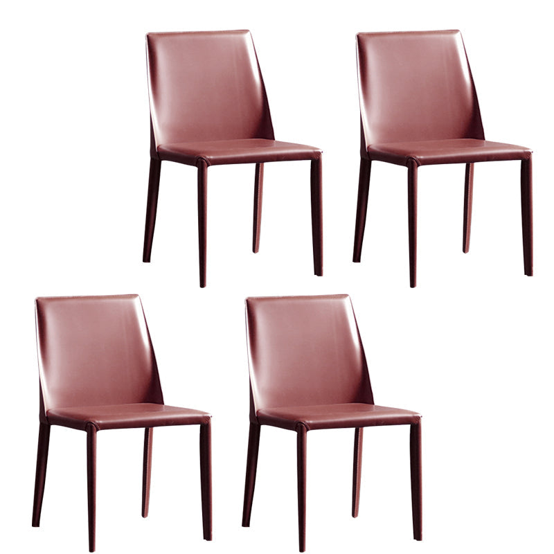 Modern Metal Dining Armless Chair Leather Dining Side Chair for Restaurant Use Burgundy 4 Piece Set Clearhalo ' kitchen&dining_furn' 'Dining Chairs' 'Dining Tables & Seating' 'dining_chair' 'furn' 'furn_dining_chair' 'Furniture' 'furniture_dining_chair' 'Kitchen & Dining Furniture' 'kitchen' 4272066
