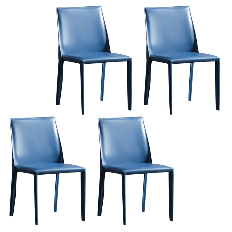 Modern Metal Dining Armless Chair Leather Dining Side Chair for Restaurant Use Blue 4 Piece Set Clearhalo ' kitchen&dining_furn' 'Dining Chairs' 'Dining Tables & Seating' 'dining_chair' 'furn' 'furn_dining_chair' 'Furniture' 'furniture_dining_chair' 'Kitchen & Dining Furniture' 'kitchen' 4272070