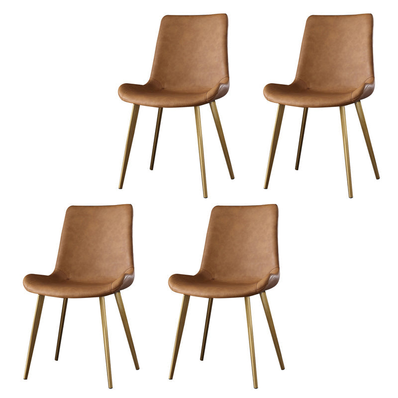Minimalist Style Leather Dining Chairs Solid Back Arm Chair for Home Use Yellow 4 Piece Set Clearhalo ' kitchen&dining_furn' 'Dining Chairs' 'Dining Tables & Seating' 'dining_chair' 'furn' 'furn_dining_chair' 'Furniture' 'furniture_dining_chair' 'Kitchen & Dining Furniture' 'kitchen' 4272107