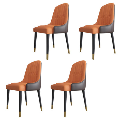 Scandinavian Style Leather Dining Chairs Armless Solid Back Chairs for Kitchen Orange 4 Piece Set Clearhalo ' kitchen&dining_furn' 'Dining Chairs' 'Dining Tables & Seating' 'dining_chair' 'furn' 'furn_dining_chair' 'Furniture' 'furniture_dining_chair' 'Kitchen & Dining Furniture' 'kitchen' 4272143