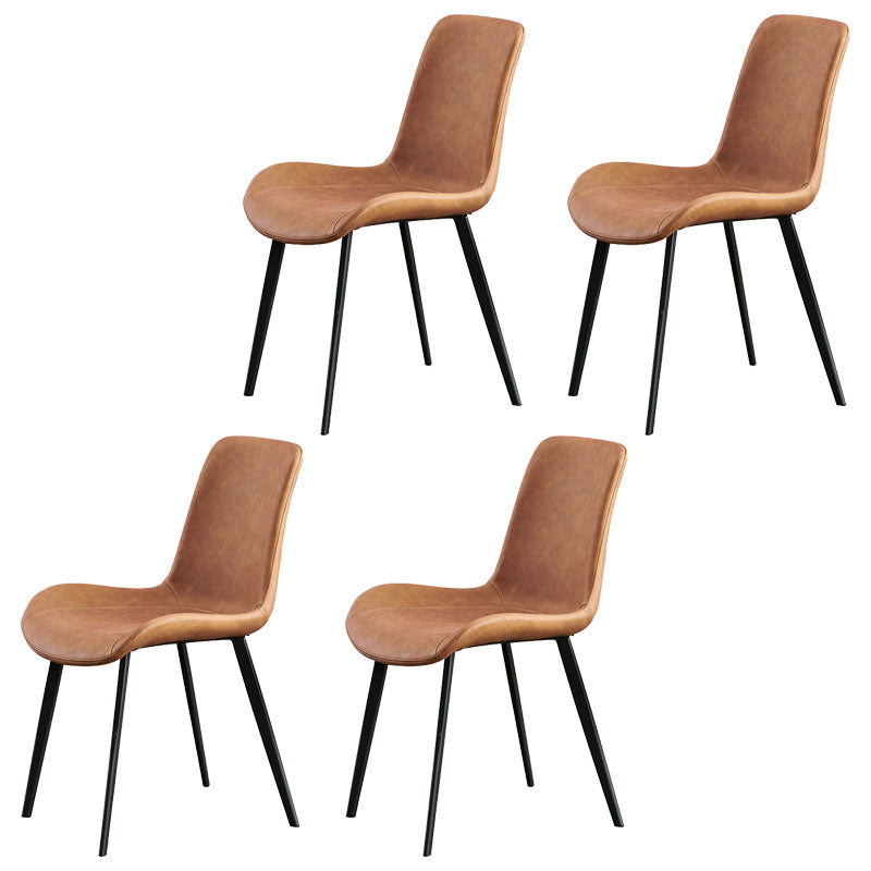 Contemporary Style Leather Dining Chairs Solid Back Arm Chair for Kitchen Orange 4 Piece Set Clearhalo ' kitchen&dining_furn' 'Dining Chairs' 'Dining Tables & Seating' 'dining_chair' 'furn' 'furn_dining_chair' 'Furniture' 'furniture_dining_chair' 'Kitchen & Dining Furniture' 'kitchen' 4272180