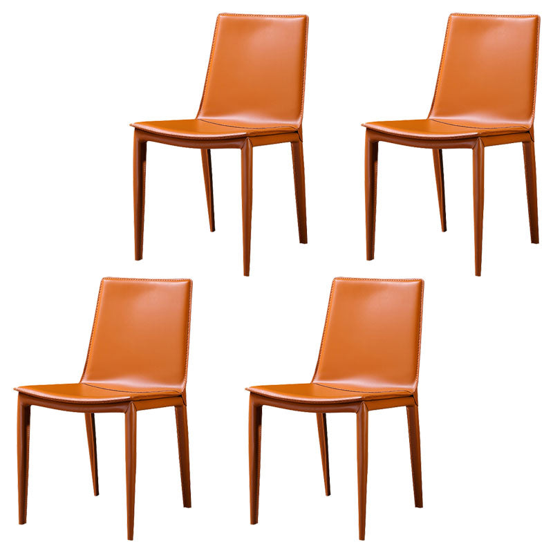 Contemporary Style Dining Chairs Armless Metal Side Chairs for Kitchen Orange 4 Piece Set Clearhalo ' kitchen&dining_furn' 'Dining Chairs' 'Dining Tables & Seating' 'dining_chair' 'furn' 'furn_dining_chair' 'Furniture' 'furniture_dining_chair' 'Kitchen & Dining Furniture' 'kitchen' 4272210