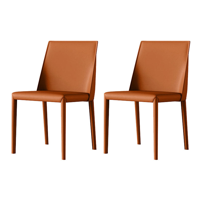 Metal Leather Industrial Dining Side Chairs Dining Room Solid Back Chair (Set of 2) Orange Clearhalo ' kitchen&dining_furn' 'Dining Chairs' 'Dining Tables & Seating' 'dining_chair' 'furn' 'furn_dining_chair' 'Furniture' 'furniture_dining_chair' 'Kitchen & Dining Furniture' 'kitchen' 4272228