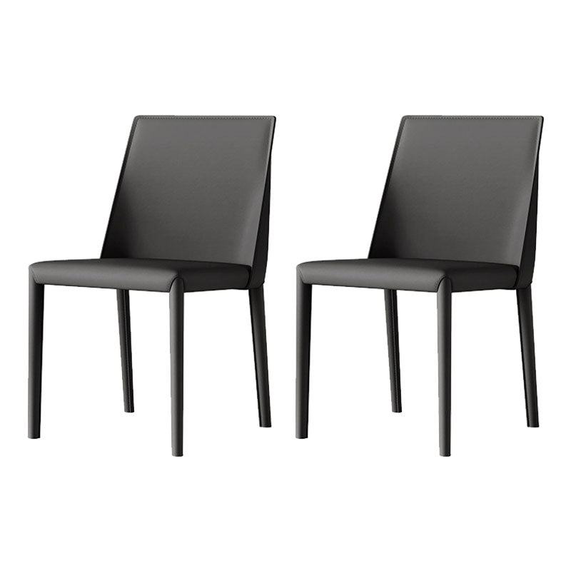 Metal Leather Industrial Dining Side Chairs Dining Room Solid Back Chair (Set of 2) Dark Gray Clearhalo ' kitchen&dining_furn' 'Dining Chairs' 'Dining Tables & Seating' 'dining_chair' 'furn' 'furn_dining_chair' 'Furniture' 'furniture_dining_chair' 'Kitchen & Dining Furniture' 'kitchen' 4272230