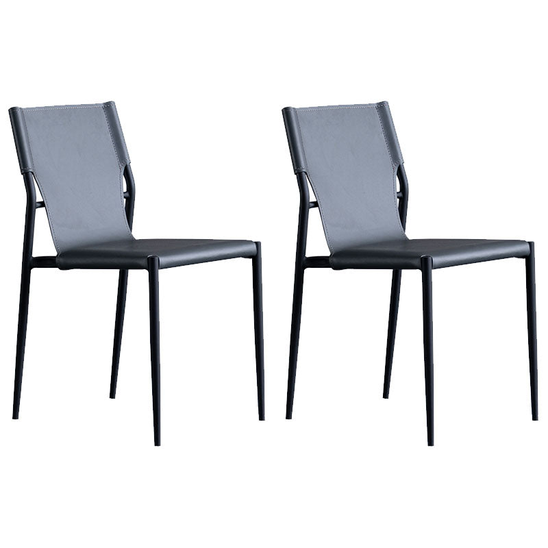 Home Armless Dining Chairs Leather Side Chairs with Metal Legs (Set of 2) Grey Clearhalo ' kitchen&dining_furn' 'Dining Chairs' 'Dining Tables & Seating' 'dining_chair' 'furn' 'furn_dining_chair' 'Furniture' 'furniture_dining_chair' 'Kitchen & Dining Furniture' 'kitchen' 4272243