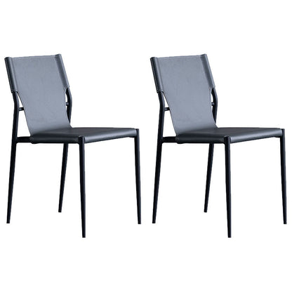 Home Armless Dining Chairs Leather Side Chairs with Metal Legs (Set of 2) Grey Clearhalo ' kitchen&dining_furn' 'Dining Chairs' 'Dining Tables & Seating' 'dining_chair' 'furn' 'furn_dining_chair' 'Furniture' 'furniture_dining_chair' 'Kitchen & Dining Furniture' 'kitchen' 4272243