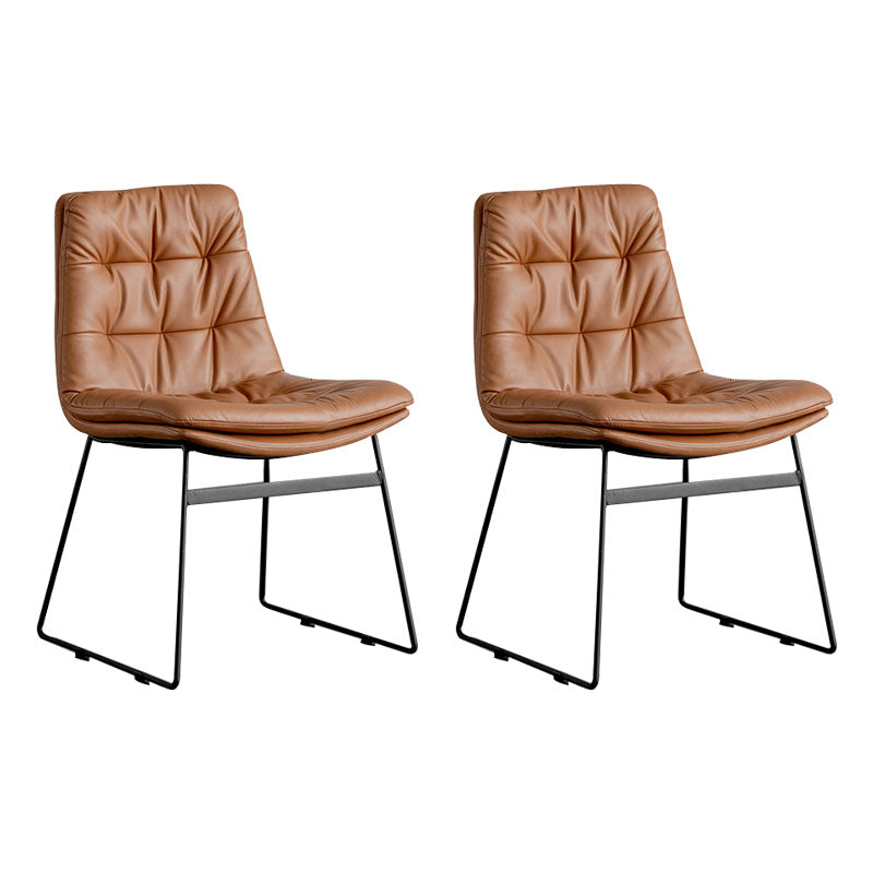 Contemporary Style Kitchen Chairs Dining Armless Side Chair with Metal Legs Brown 2 Piece Set Clearhalo ' kitchen&dining_furn' 'Dining Chairs' 'Dining Tables & Seating' 'dining_chair' 'furn' 'furn_dining_chair' 'Furniture' 'furniture_dining_chair' 'Kitchen & Dining Furniture' 'kitchen' 4272383