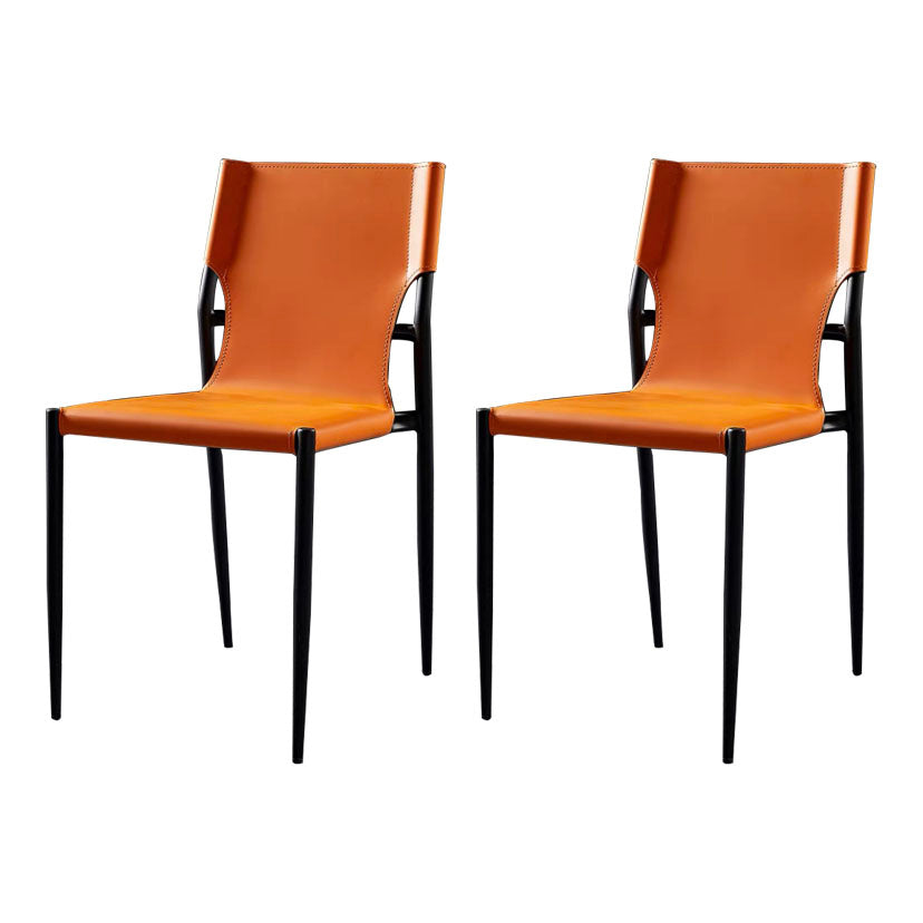 Contemporary Style Dining Chairs Kitchen Armless Side Chair with Metal Legs Orange 2 Piece Set Clearhalo ' kitchen&dining_furn' 'Dining Chairs' 'Dining Tables & Seating' 'dining_chair' 'furn' 'furn_dining_chair' 'Furniture' 'furniture_dining_chair' 'Kitchen & Dining Furniture' 'kitchen' 4272436
