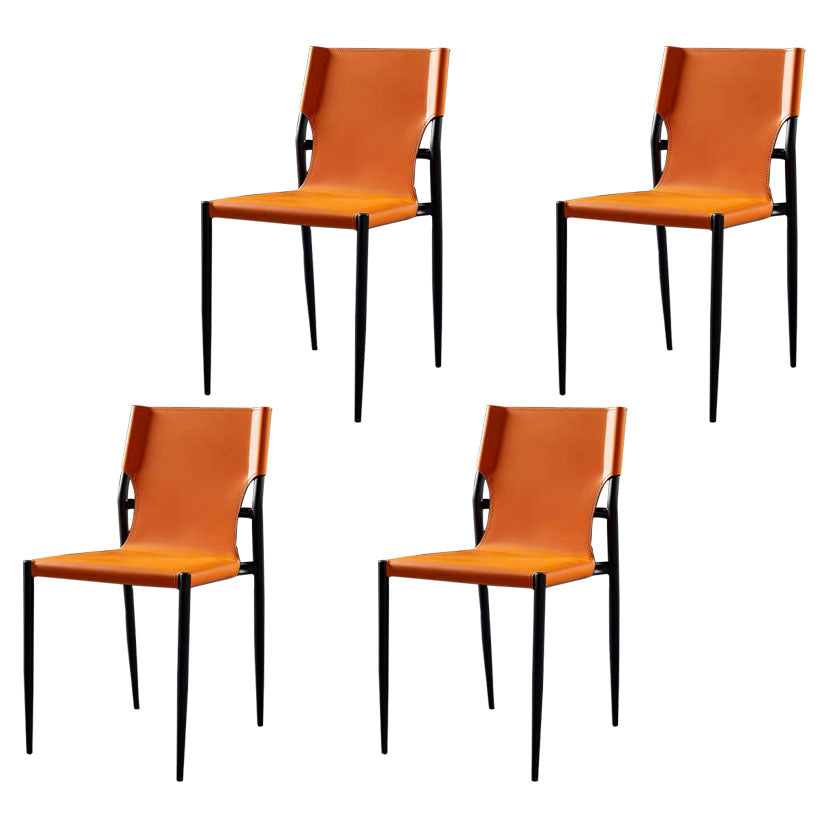 Contemporary Style Dining Chairs Kitchen Armless Side Chair with Metal Legs Orange 4 Piece Set Clearhalo ' kitchen&dining_furn' 'Dining Chairs' 'Dining Tables & Seating' 'dining_chair' 'furn' 'furn_dining_chair' 'Furniture' 'furniture_dining_chair' 'Kitchen & Dining Furniture' 'kitchen' 4272438