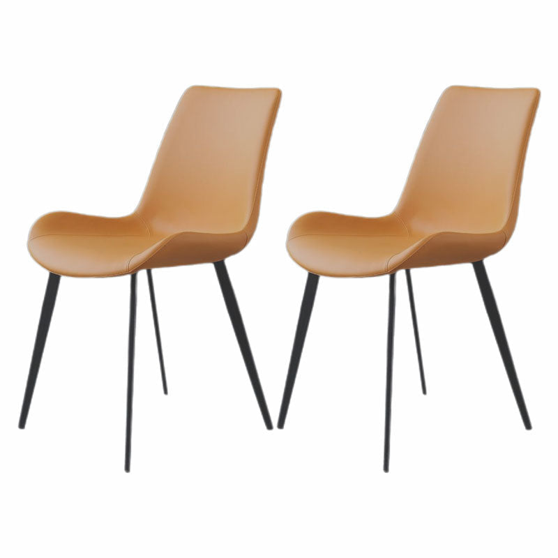 Modern Leather Hotel Side Chair Matte Finish Solid Back Dining Chair (Set of 2) Orange Clearhalo ' kitchen&dining_furn' 'Dining Chairs' 'Dining Tables & Seating' 'dining_chair' 'furn' 'furn_dining_chair' 'Furniture' 'furniture_dining_chair' 'Kitchen & Dining Furniture' 'kitchen' 4272652
