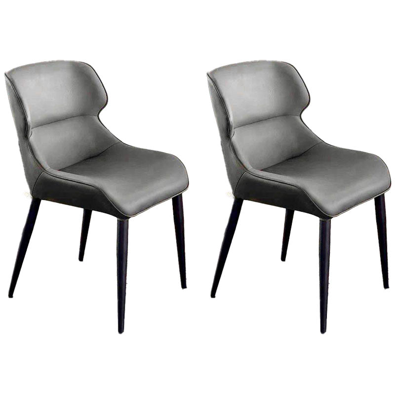 Minimalist Style Wingback Arm Chairs Leather Dining Side Chairs (Set of 2) Grey Clearhalo ' kitchen&dining_furn' 'Dining Chairs' 'Dining Tables & Seating' 'dining_chair' 'furn' 'furn_dining_chair' 'Furniture' 'furniture_dining_chair' 'Kitchen & Dining Furniture' 'kitchen' 4272667