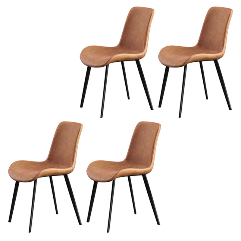 Modern Leather Brasserie Side Chair Solid Back Dining Chair with Black Legs Brown 4 Piece Set Clearhalo ' kitchen&dining_furn' 'Dining Chairs' 'Dining Tables & Seating' 'dining_chair' 'furn' 'furn_dining_chair' 'Furniture' 'furniture_dining_chair' 'Kitchen & Dining Furniture' 'kitchen' 4272720