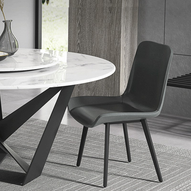 Modern Leather Brasserie Side Chair Solid Back Dining Chair with Black Legs Clearhalo ' kitchen&dining_furn' 'Dining Chairs' 'Dining Tables & Seating' 'dining_chair' 'furn' 'furn_dining_chair' 'Furniture' 'furniture_dining_chair' 'Kitchen & Dining Furniture' 'kitchen' 4272723