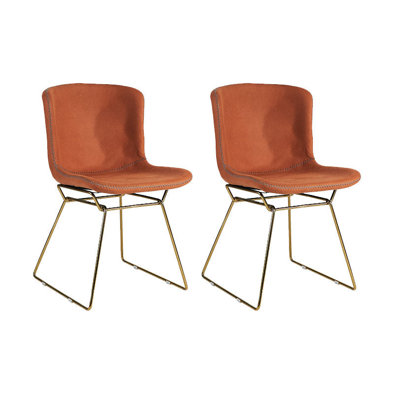 Contemporary Style Dining Chair Armless Side Chair with Metal Legs for Kitchen (Set of 2) Orange Brass Gold Clearhalo ' kitchen&dining_furn' 'Dining Chairs' 'Dining Tables & Seating' 'dining_chair' 'furn' 'furn_dining_chair' 'Furniture' 'furniture_dining_chair' 'Kitchen & Dining Furniture' 'kitchen' 4273632