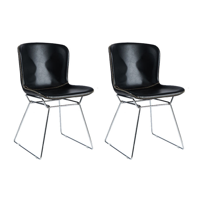 Contemporary Style Dining Chair Armless Side Chair with Metal Legs for Kitchen (Set of 2) Black Silver Clearhalo ' kitchen&dining_furn' 'Dining Chairs' 'Dining Tables & Seating' 'dining_chair' 'furn' 'furn_dining_chair' 'Furniture' 'furniture_dining_chair' 'Kitchen & Dining Furniture' 'kitchen' 4273634